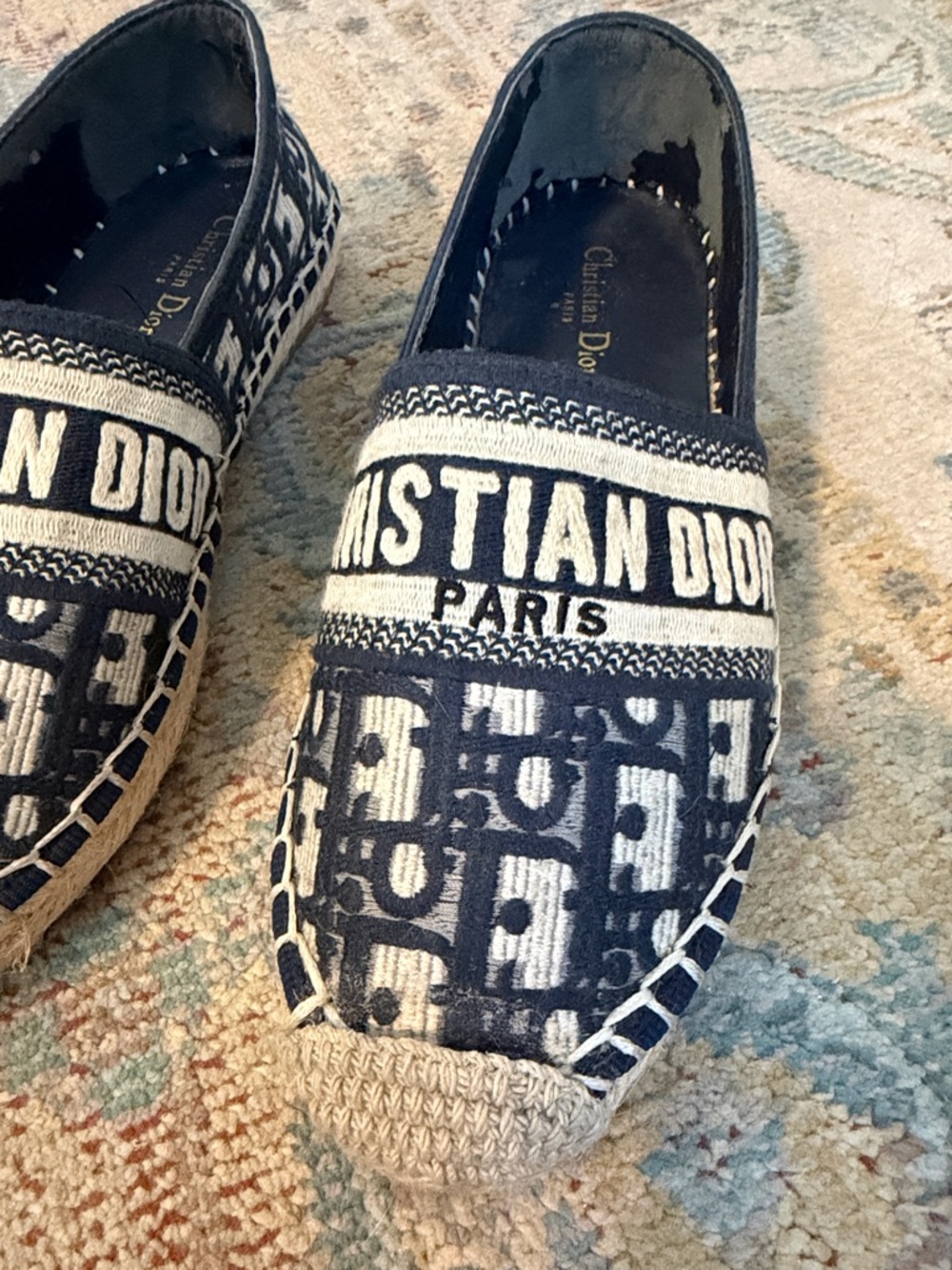 Dior Navy and Cream Logo Espadrilles - Picture 4 of 9